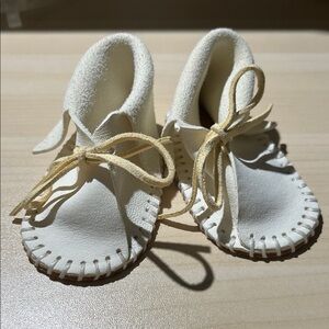 Children's White Leather Moccasin Booties - Classic Baby Shoes